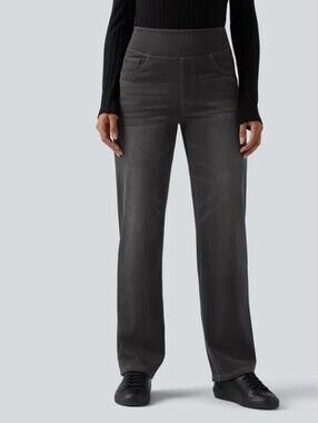 Halara Flex High Waisted Pockets Straight Leg Washed Casual Jeans